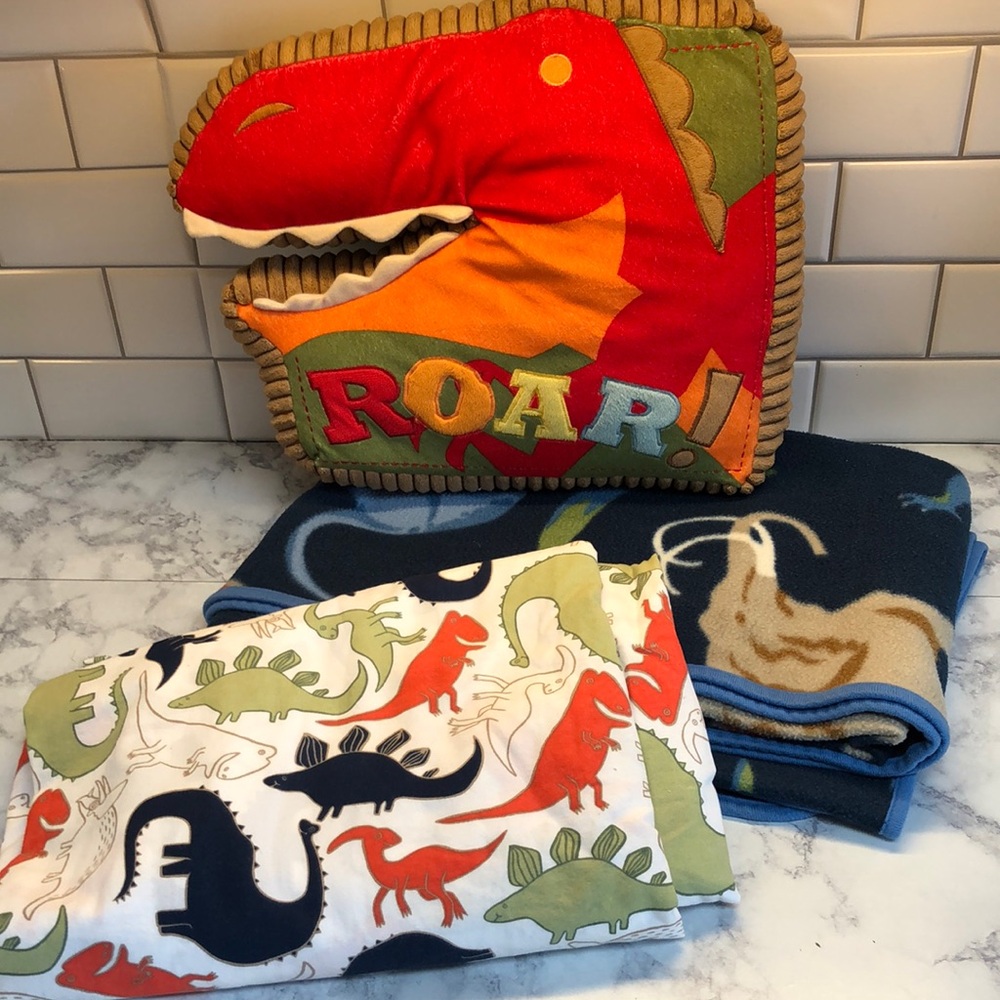 Dinosaur Pillow, Fleece Throw & Sheet